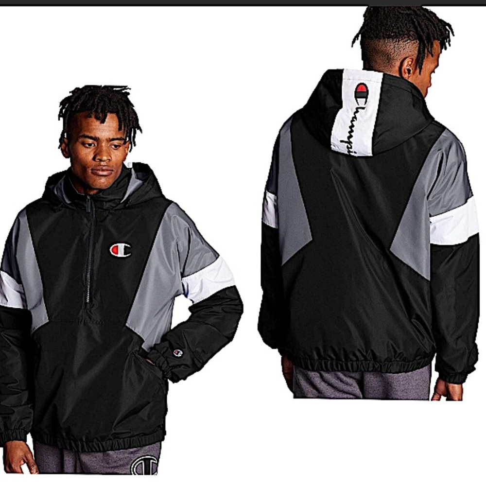 Champion Anorak Black and Gray Half Zip Size Medium Water and Wind Resistant NEW